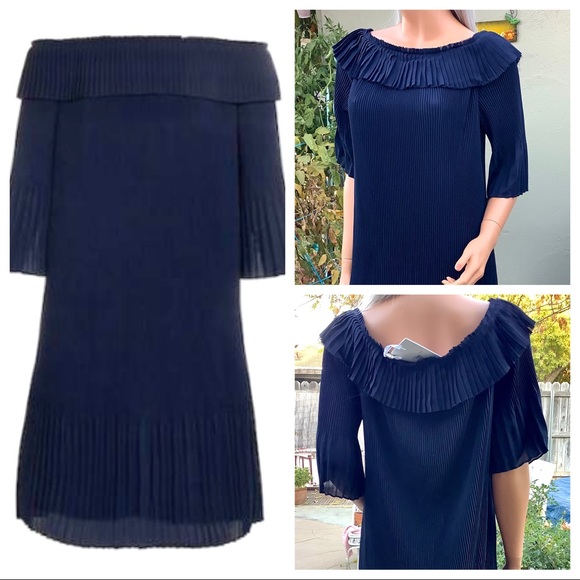 🎉HP NWT Sz6 “Francies Bardot” Ted Baker London Pleated Dress Shoulder Neckline - Picture 6 of 16